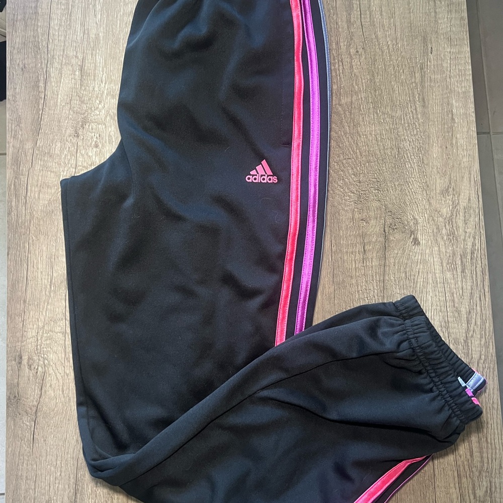 Kids Adidas Black and Pink Sweatpants with Athletic Design